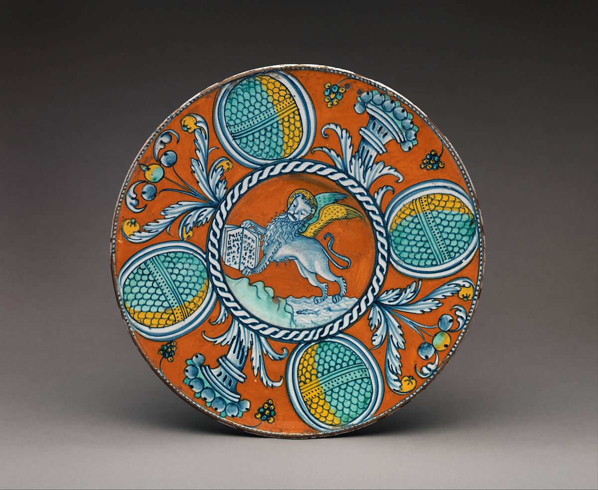 Plate with Lion of Saint Mark, Maiolica (tin-glazed earthenware), Italian, Deruta 