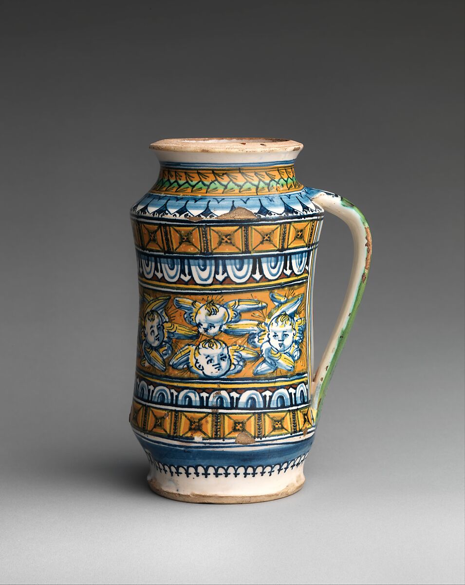 One-handled storage jar (albarello), Maiolica (tin-glazed earthenware), Italian, Siena 