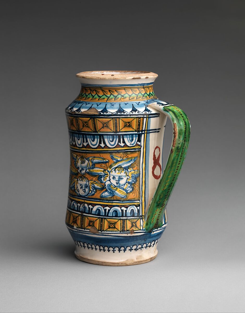 One-handled storage jar (albarello), Maiolica (tin-glazed earthenware), Italian, Siena
