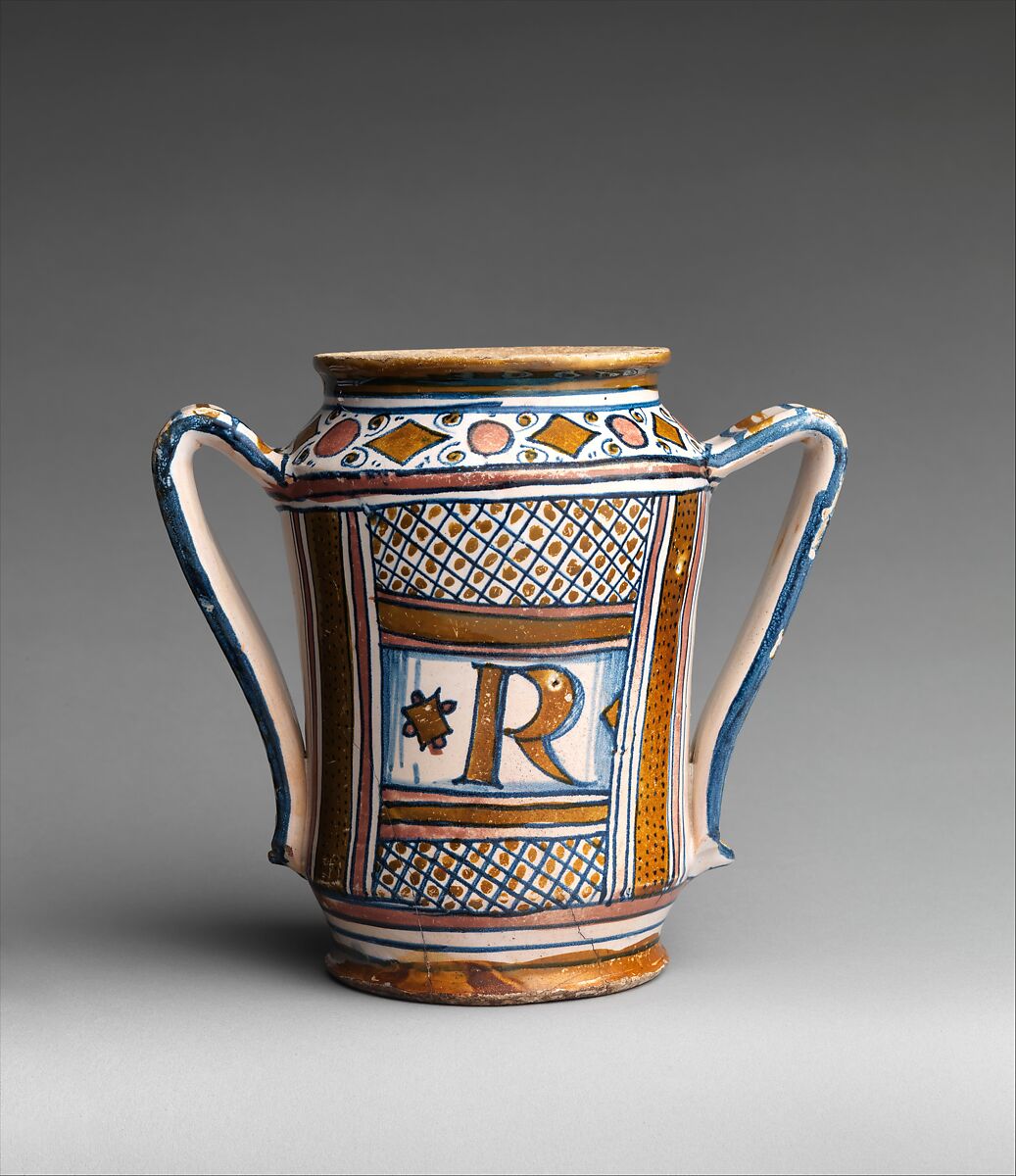 Two-handled vase, Maiolica (tin-glazed earthenware), lustered, Italian, probably Gubbio 
