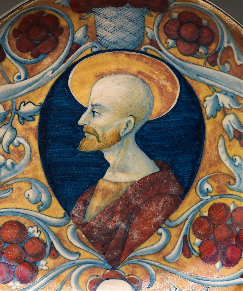 Shallow bowl with a bearded saint, Workshop of Maestro Giorgio Andreoli (Italian (Gubbio), active first half of 16th century), Maiolica (tin-glazed earthenware), lustered, Italian, Gubbio