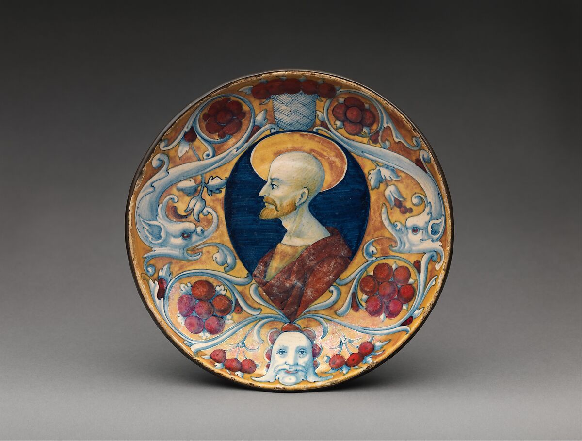 Shallow bowl with a bearded saint, Workshop of Maestro Giorgio Andreoli (Italian (Gubbio), active first half of 16th century), Maiolica (tin-glazed earthenware), lustered, Italian, Gubbio 