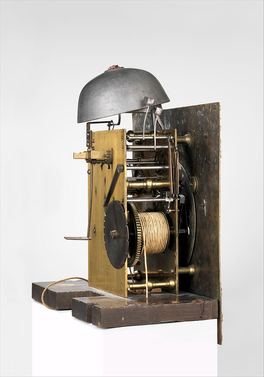 Longcase clock with calendar and alarm, Movement by Ahasuerus II Fromanteel (British, 1640–1703), Case: walnut and rosewood veneer on oak, and partly gilded limewood; Dial: gilded and silvered brass; Movement: brass and steel, Dutch, Amsterdam