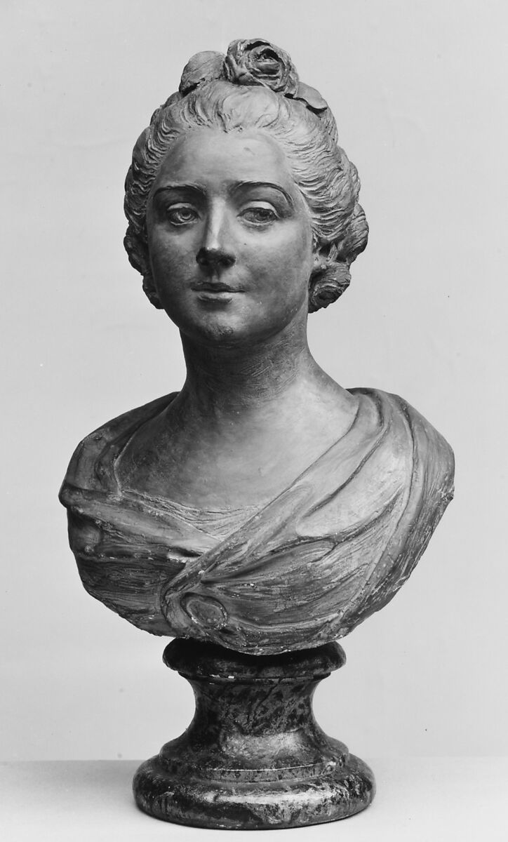 Unidentified woman, Attributed to Jean-Baptiste Lemoyne the Younger (French, Paris 1704–1778 Paris), White plaster tinted to imitate terracotta; base: imitation marble, French 