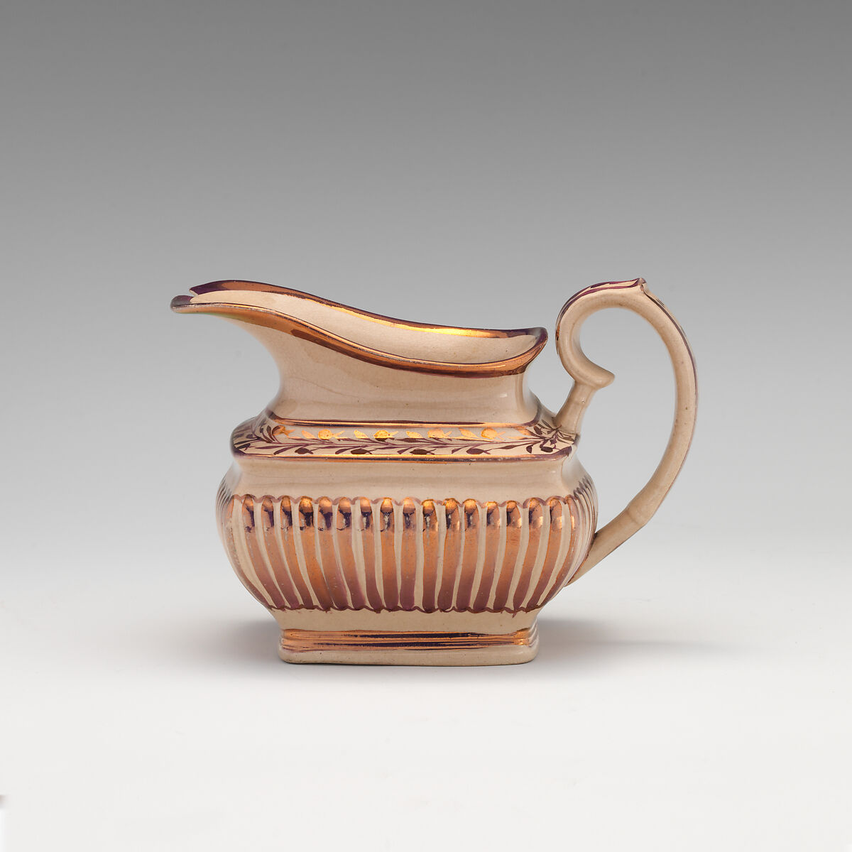 Cream jug, Earthenware, lustered, British, Staffordshire 