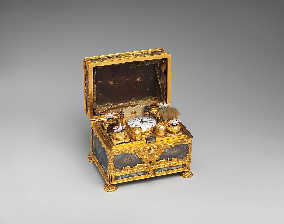 Nécessaire, Watchmaker: Joseph Martineau, Sr. (active London, 1744–1794), Gold, agate; white enamel; implements of various materials including ivory, steel, tortiseshell, hair, British, London