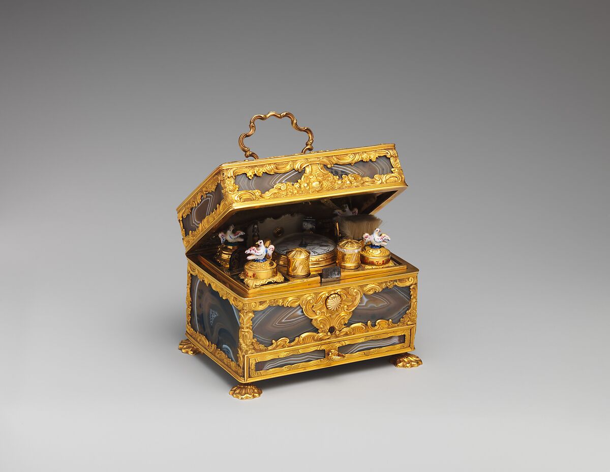 Nécessaire, Watchmaker: Joseph Martineau, Sr. (active London, 1744–1794), Gold, agate; white enamel; implements of various materials including ivory, steel, tortiseshell, hair, British, London 