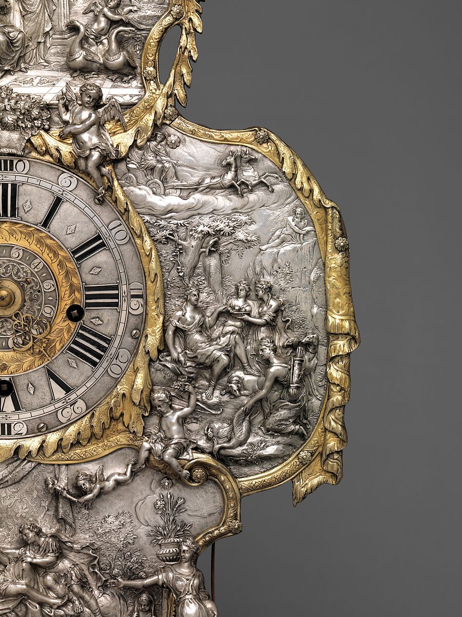 Mantel clock with alarm, Clockmaker: Franz Xavier Gegenreiner (German, active 1760–70), Case: tortoiseshell backed with brass leaf, pearwood veneered with rosewood; and partly gilded silver; Movement: gilded brass and steel, German, Augsburg