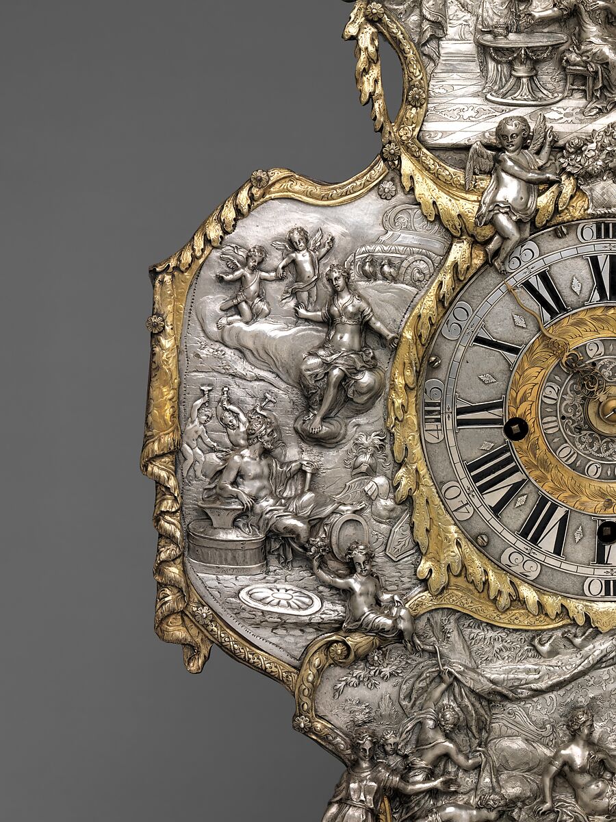Mantel clock with alarm, Clockmaker: Franz Xavier Gegenreiner (German, active 1760–70), Case: tortoiseshell backed with brass leaf, pearwood veneered with rosewood; and partly gilded silver; Movement: gilded brass and steel, German, Augsburg