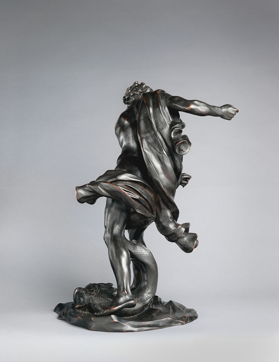 Neptune with a dolphin, After a model by Gian Lorenzo Bernini (Italian, Naples 1598–1680 Rome), Bronze, Italian