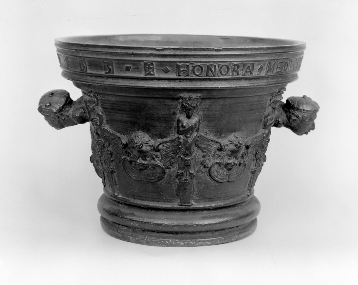 Mortar, Trovilliar (French), Bronze, dark green patina, French