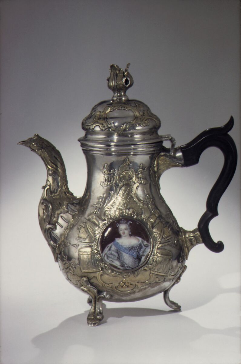 Teapot (part of a set), Johan Henrik Blom (Finnish, master 1766, died 1805), Silver, parcel gilt, enamel, wood, Russian, St. Petersburg 