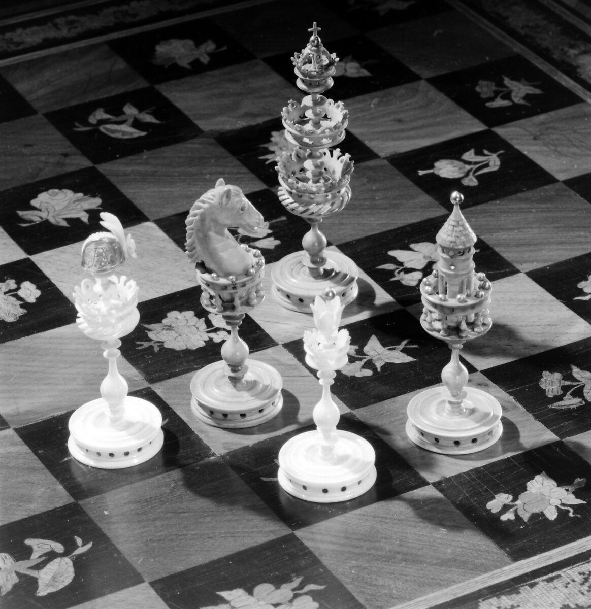 Chess table, Workshop of Michel Grandville (active 1870–80), Wood, Italian, Sorrento 