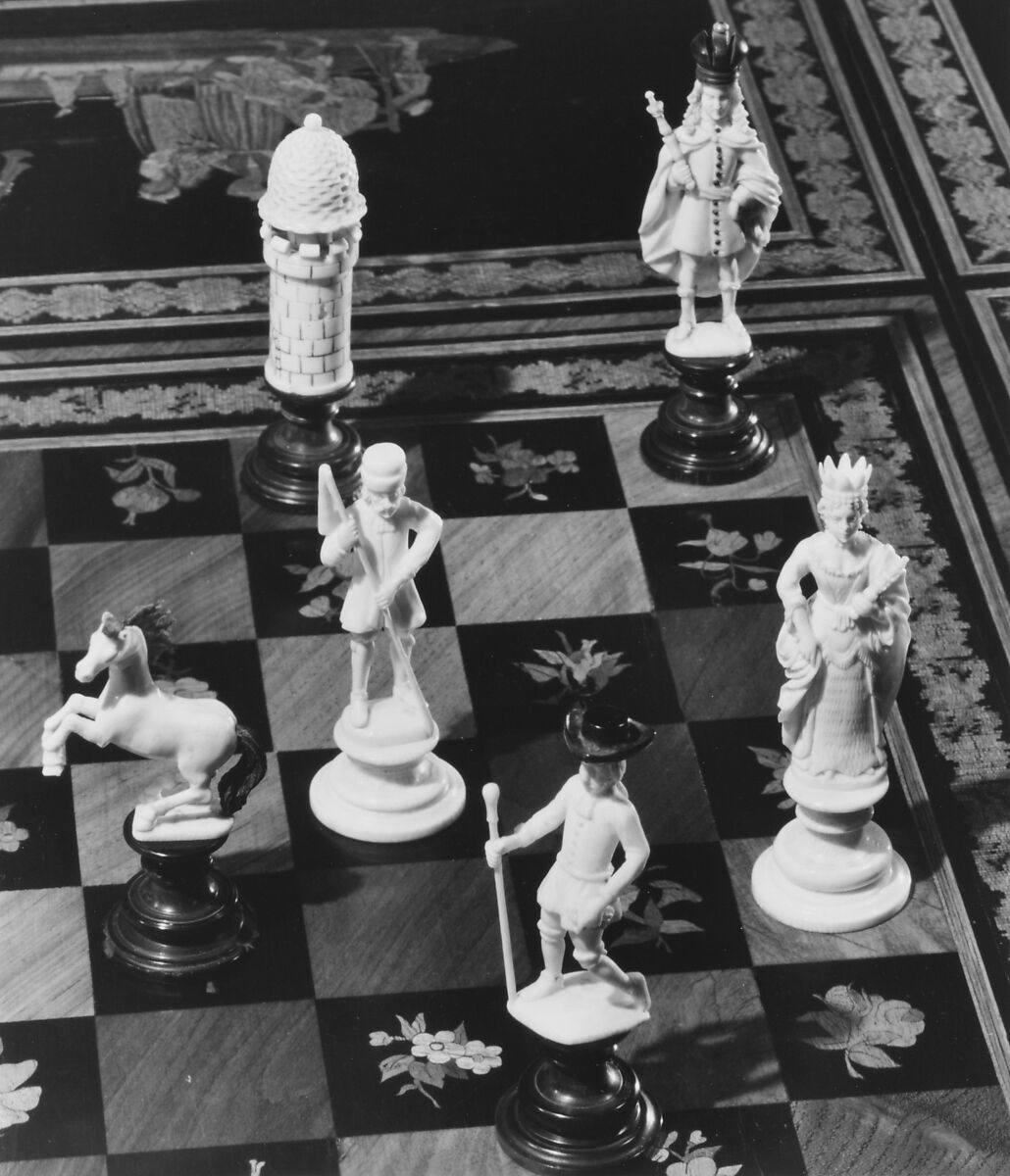 Chess table, Workshop of Michel Grandville (active 1870–80), Wood, Italian, Sorrento