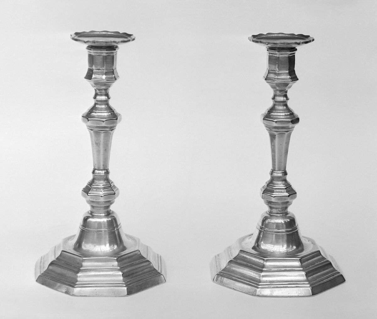 Pair of candlesticks, Brass, silver-plated, French 