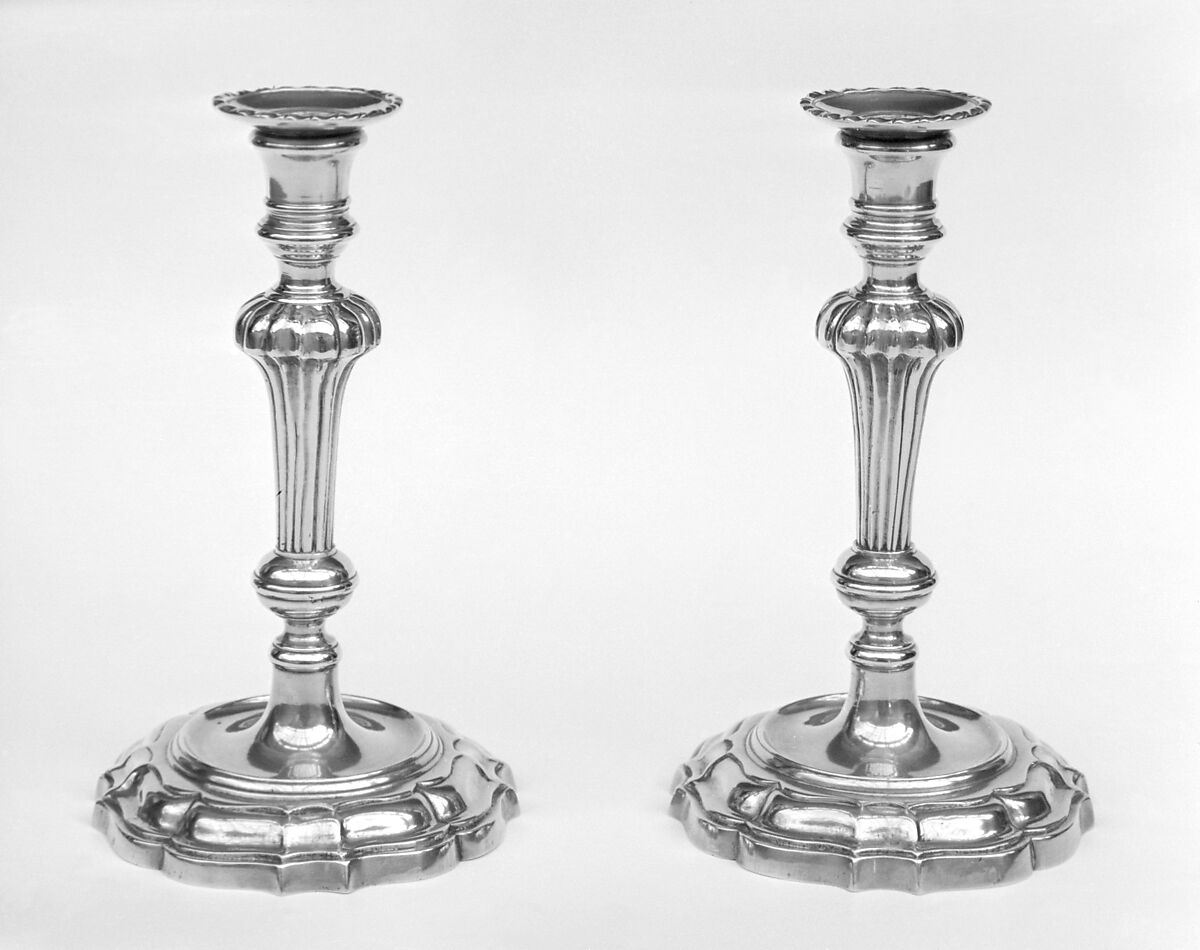 Pair of candlesticks, Brass, probably French 