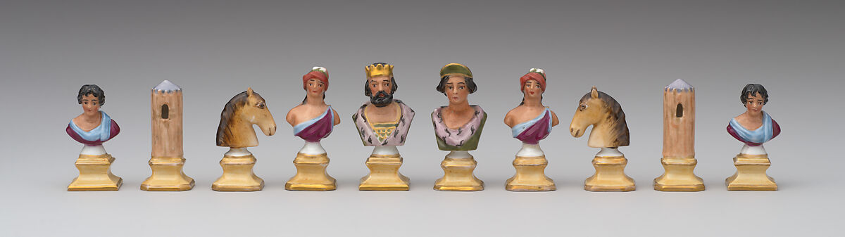 "Battle of blondes and brunettes" chessmen (32), Royal Porcelain Manufactory, Berlin (German, founded 1763), Hard-paste porcelain, German, Berlin