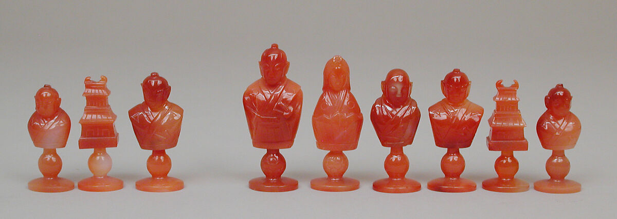 Chessmen (32), Carnelian and white chalcedony, Japanese
