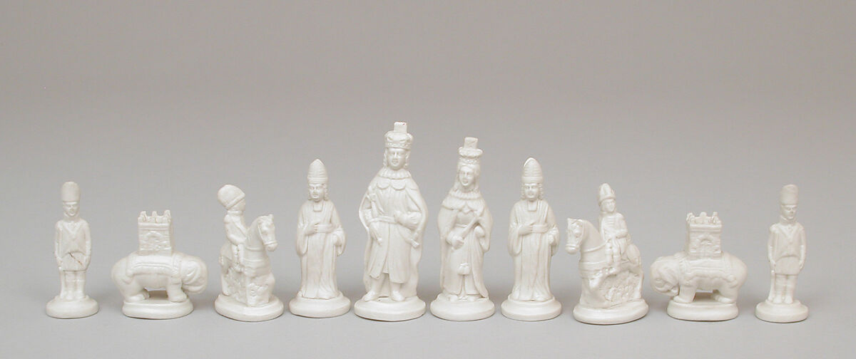 Chessmen (32), Probably David Dunderdale &amp; Co. (British, Castleford, founded ca. 1790), Salt-glazed porcelain, British, Castleford 
