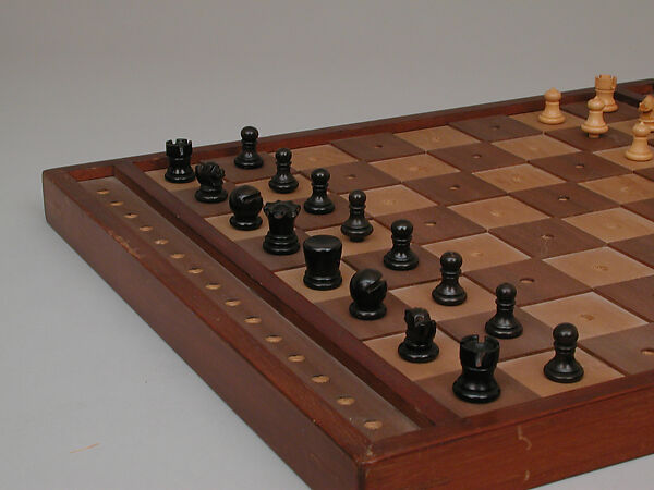 Chess set for visually impaired players, Wood, American