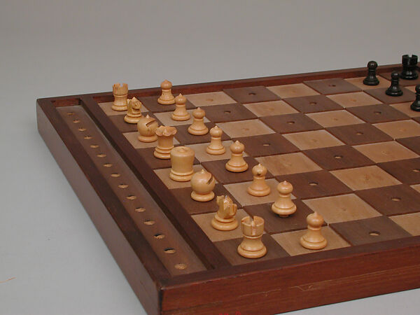 Chess set for visually impaired players, Wood, American