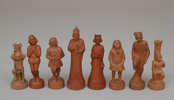 Chessmen (32), Wood, blond and dark, German, Oberammergau 
