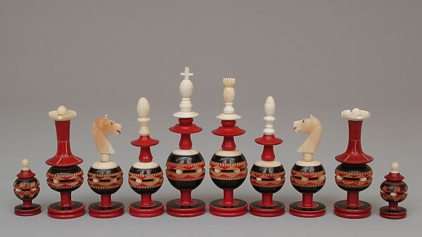Chess set, Wood, bone, Mexican, Paracho 