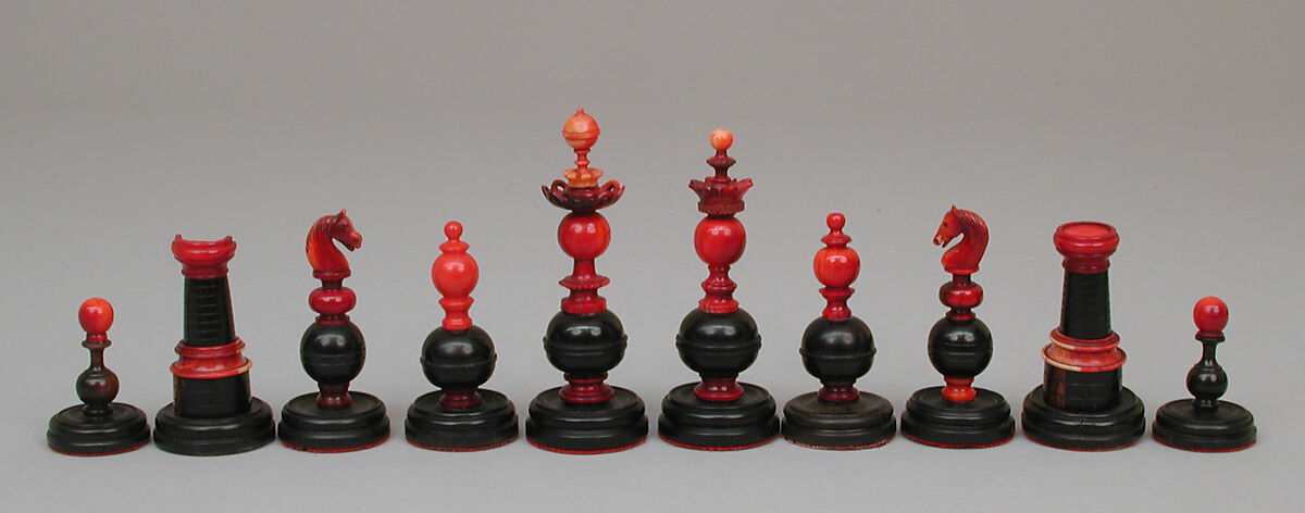 Chessmen, Ivory, ebonized boxwood, Spanish or French 