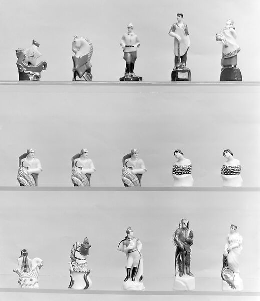 Chessmen (32), Figures designed and modeled by Natalya Danko (Russian, 1892–1942), Porcelain, Russian, Petrograd 