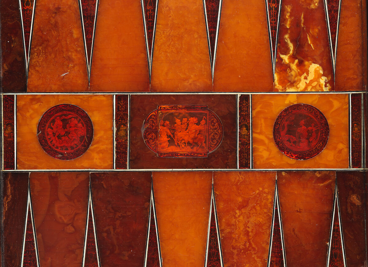 Chess and backgammon game board, Circle of Georg Schreiber (German, active 1616–1643), Amber, ivory, brass, gold foil, ebony, German, Königsberg (Kaliningrad, Russia)