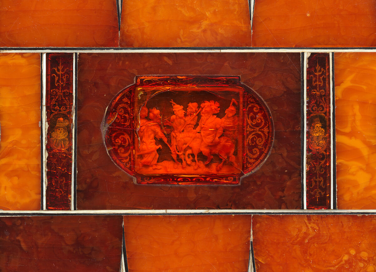 Chess and backgammon game board, Circle of Georg Schreiber (German, active 1616–1643), Amber, ivory, brass, gold foil, ebony, German, Königsberg (Kaliningrad, Russia)