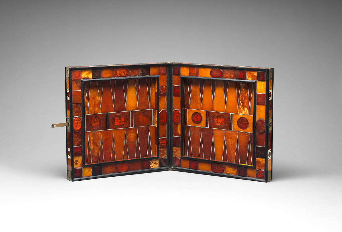 Chess and backgammon game board, Circle of Georg Schreiber (German, active 1616–1643), Amber, ivory, brass, gold foil, ebony, German, Königsberg (Kaliningrad, Russia)