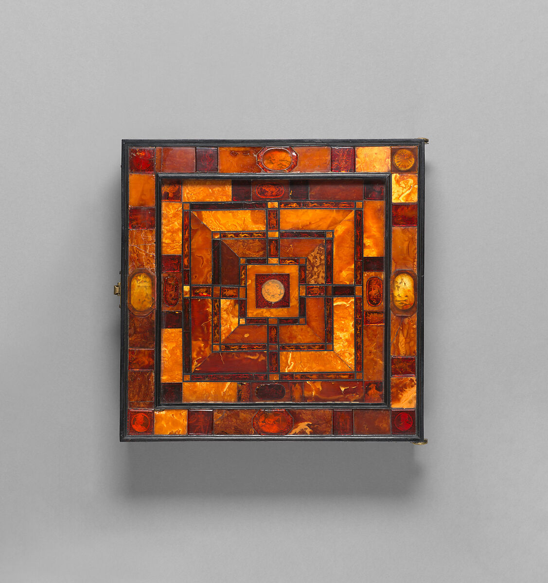 Chess and backgammon game board, Circle of Georg Schreiber (German, active 1616–1643), Amber, ivory, brass, gold foil, ebony, German, Königsberg (Kaliningrad, Russia)