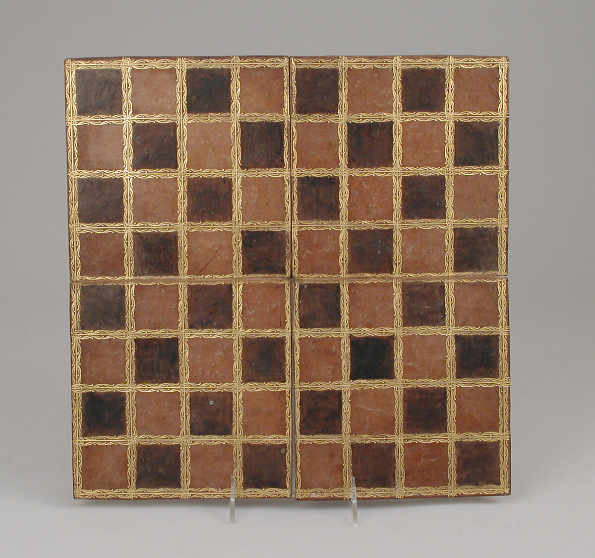 Chessboard, Brown leather, gold tooled, German 