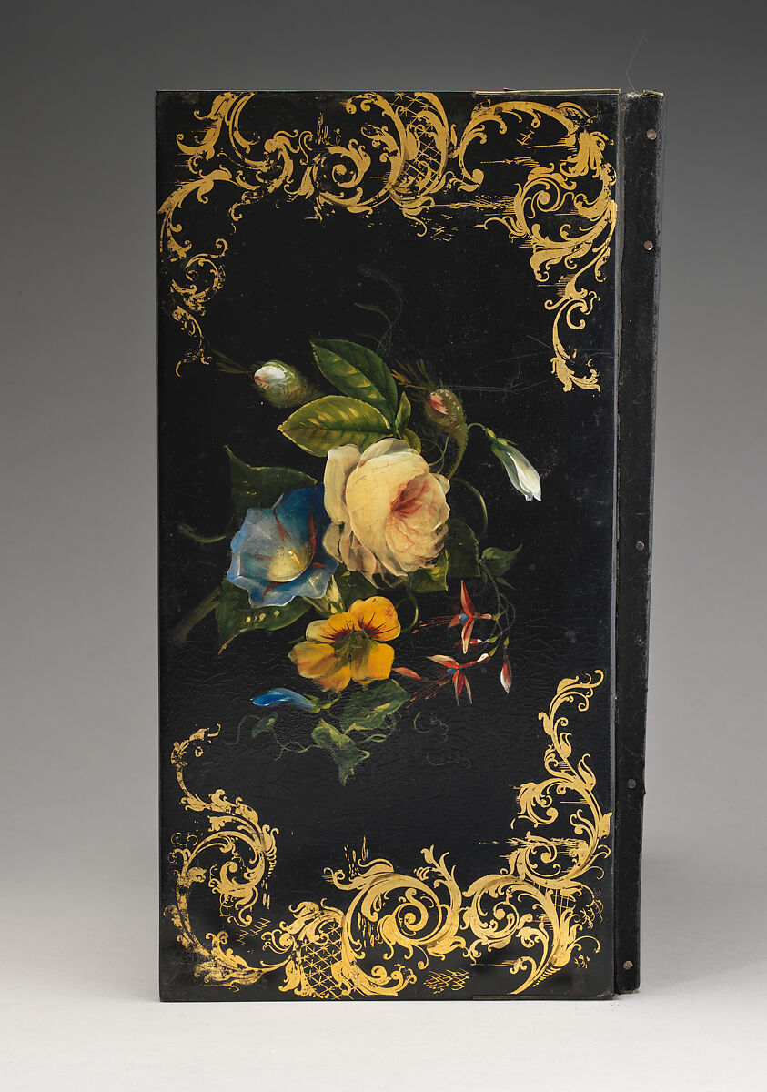 Chess box-board, Wood, leather, possibly British