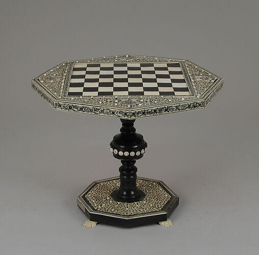 Miniature pedestal table with inlaid chessboard