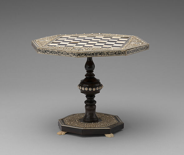 Miniature pedestal table with inlaid chessboard