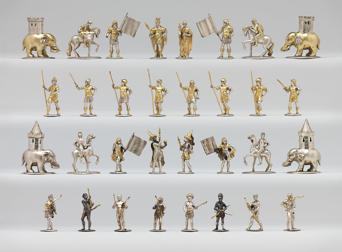 Chessmen (32) and box-board, Design attributed to Andreas Schluter, Danzig and the Court of Berlin, Silver, silver-gilt, German 