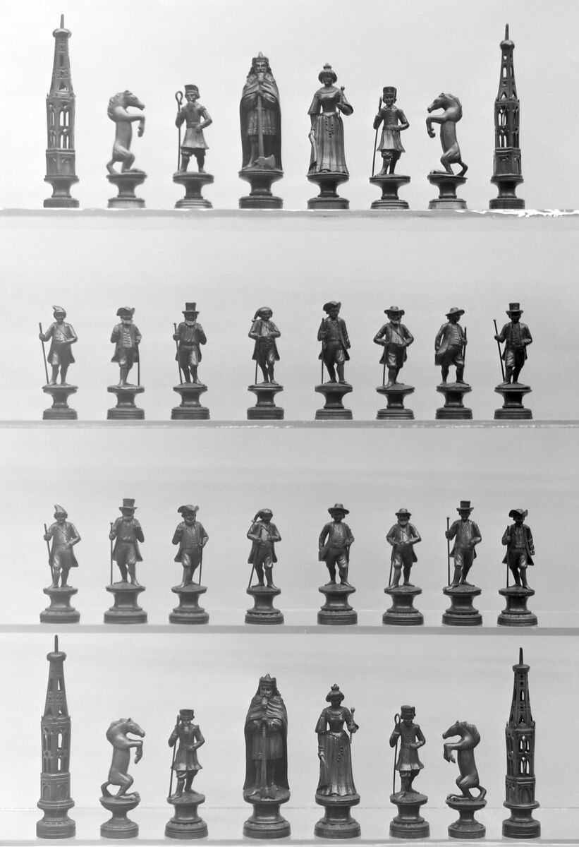 Chessmen (32), Maple, pear wood, German, possibly Oberammergau 