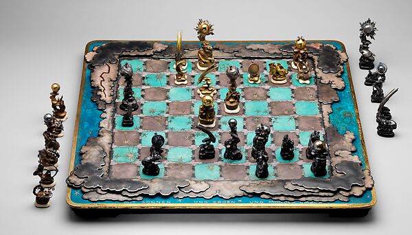 Astronomical chess set, Max Esser (German, Barth 1885–1945 Berlin), Silver, silver-gilt, ivory, ebony, marble, plaster, brass, beeswax, enamel, German, Berlin