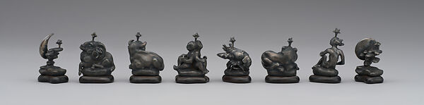Astronomical chess set, Max Esser (German, Barth 1885–1945 Berlin), Silver, silver-gilt, ivory, ebony, marble, plaster, brass, beeswax, enamel, German, Berlin