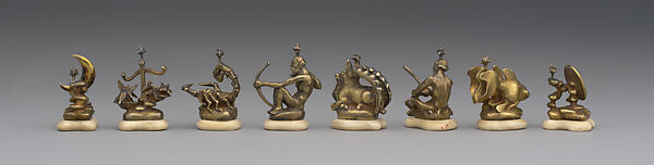 Astronomical chess set, Max Esser (German, Barth 1885–1945 Berlin), Silver, silver-gilt, ivory, ebony, marble, plaster, brass, beeswax, enamel, German, Berlin