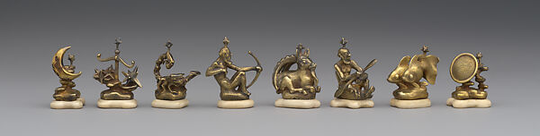 Astronomical chess set, Max Esser (German, Barth 1885–1945 Berlin), Silver, silver-gilt, ivory, ebony, marble, plaster, brass, beeswax, enamel, German, Berlin