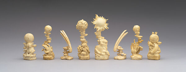 Astronomical chess set, Max Esser (German, Barth 1885–1945 Berlin), Silver, silver-gilt, ivory, ebony, marble, plaster, brass, beeswax, enamel, German, Berlin