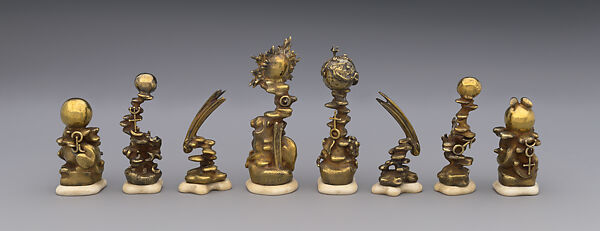 Astronomical chess set, Max Esser (German, Barth 1885–1945 Berlin), Silver, silver-gilt, ivory, ebony, marble, plaster, brass, beeswax, enamel, German, Berlin