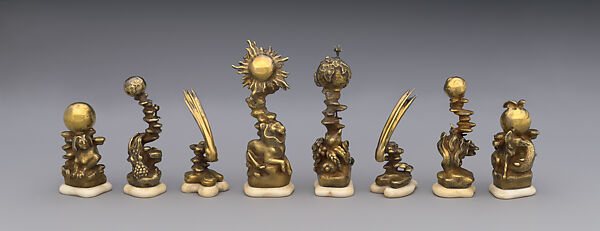Astronomical chess set, Max Esser (German, Barth 1885–1945 Berlin), Silver, silver-gilt, ivory, ebony, marble, plaster, brass, beeswax, enamel, German, Berlin 