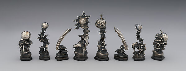Astronomical chess set, Max Esser (German, Barth 1885–1945 Berlin), Silver, silver-gilt, ivory, ebony, marble, plaster, brass, beeswax, enamel, German, Berlin