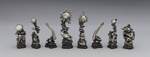 Astronomical chess set, Max Esser (German, Barth 1885–1945 Berlin), Silver, silver-gilt, ivory, ebony, marble, plaster, brass, beeswax, enamel, German, Berlin