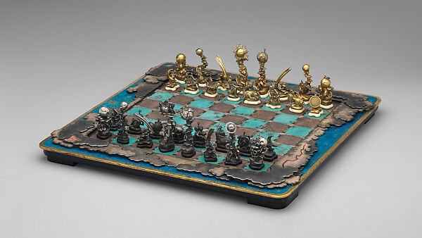 Astronomical chess set, Max Esser (German, Barth 1885–1945 Berlin), Silver, silver-gilt, ivory, ebony, marble, plaster, brass, beeswax, enamel, German, Berlin