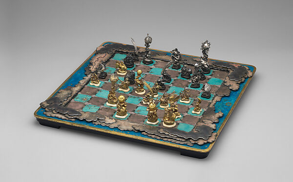 Astronomical chess set, Max Esser (German, Barth 1885–1945 Berlin), Silver, silver-gilt, ivory, ebony, marble, plaster, brass, beeswax, enamel, German, Berlin
